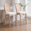 French Country 26'' Height Bar Chairs Set of 2, Upholstered Chairs with Rattan Round Back, Wire drawing and carving techniques, for Living Room