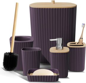 Bathroom Set - Purple Bathroom Accessories Set, 6PC Bathroom Accessory Set, Bathroom Sets with Toilet Brush, Trash Can & Soap Dispenser