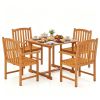 5-Piece Acacia Wood Patio Dining Set, 4-Person Outdoor Square Table & Armchair Set with Umbrella Hole