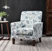 Patterned Polyester Blend Armchair, Solid Birch Wood Frame with Brown Tapered Legs, Foam Padded Accent Chair with Trim Detail for Living Room Office