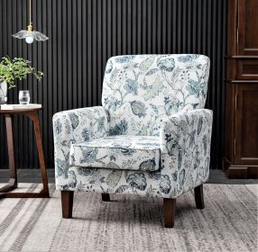 Patterned Polyester Blend Armchair, Solid Birch Wood Frame with Brown Tapered Legs, Foam Padded Accent Chair with Trim Detail for Living Room Office