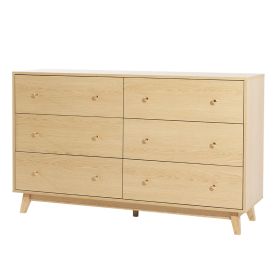 6 Drawer Dresser, Wooden Chest of Drawers with Sliding with Anti-tip Device, Modern Minimalist Dresser Chest, Closet Storage Organizer for Living Room