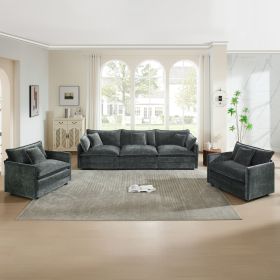Sofa Set of 3, 1+1+3 Seats Living Room Sofa Set, Accent Chair, Loveseat, and Three-Seat Sofa Modern Style Round Arms 3 Piece Sofa Set, Gray Chenille