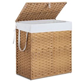 110L Foldable Laundry Basket with Lid, Hand-Woven Hamper w/Removable Liner, Yellow