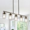 37" Brushed Nickel 5-Light Chandelier - Contemporary Kitchen Island Pendant Light with Clear Glass Shades for Dining Room, Farmhouse