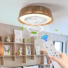 (Same as W1340137055/L10003) 21" Bohemian Braided Ceiling Fan Light, Silent Remote Control with Timing Function, Adjustable Color Temperature