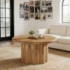 Modern Farmhouse Round Coffee Table Fluted Drum Base Cocktail Table for Living Room