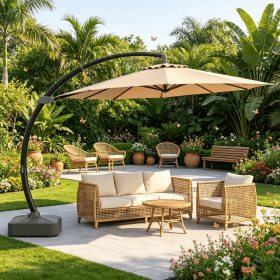 1 foot outdoor cantilevered terrace umbrella with base -360 Â° rotation and tilt adjustment to enhance sun protection effect