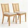2 Pack Rubber Wood Dining Chairs, PVC Woven Rattan Back Side Chairs with Padded Fabric Seat, Ergonomic Armless Kitchen Chairs Supports 380LBS Each