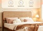 Boho Rattan Wooden Brown Bed Frame with Wooden Slat Support Full Queen Size Bedroom Furniture