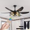 52" Modern Black Ceiling Fan with Light, 6 Fan Blades and Industrial Cage Design, Adjustable Speed for Living Room, Bedroom