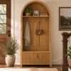 Arched Top Hall Tree with Bench and Shoe Storage,mudroom bench with storage,70.3"Arch Coat Rack with 4 Metal Hooks and 2 Fluted Doors