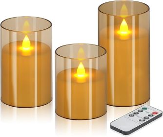 Flameless Candles 4" 5" 6" Set of 3 Acrylic Glass Pillars 3" Diameter Battery Operated Flickering Candles Include 10-Key Remote with Timer Function 40