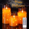 Homemory Halloween Orange Flameless Candles with String Lights, Battery Operated LED Candles with Remote and Timer, Candles for Halloween Decoration