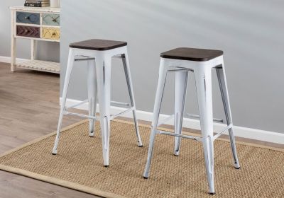 Stackable Barstool in Vintage White and Espresso - Set of 2