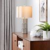 22" Contemporary Ceramic Table Lamp in Brown and Metallic Brown Ceramic with Champagne Shade
