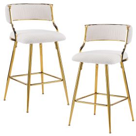 2pcs Thick Corduroy Gold-plated Iron Feet Bar Stool Beige