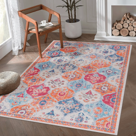 MAVAL Cream Washable Rug 5x8 Area Rug (Cream, 5' x 8') Modern, Contemporary, Non-Shedding & Easy to Clean, Ideal for Living Room, Bedroom