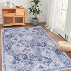 MAVAL Blue Washable Rug 9x12 Area Rug (Blue, 9'x12') Modern, Contemporary, Non-Shedding & Easy to Clean, Ideal for Living Room, Bedroom, Dining Space