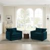 Accent Chair Set of 2, High-end Chenille Upholstered Armchairs, Living Room Side Chairs with Toss Pillow, Blue Chenille
