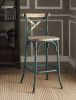 Antique Turquoise and Antique Oak Bar Stool with Cross Back