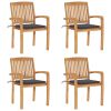 Stacking Patio Chairs with Cushions 4 pcs Solid Teak Wood