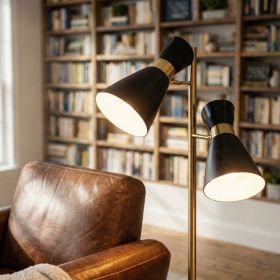 Axis Brassed Gold Floor Lamp with 4-Way Switch Double Spots with Metal Base