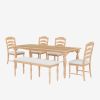 Vintage Traditional 6-Piece 82.7 inch Extendable Dining Table Set with 23.6 inch Removable Leaf, 50.4 inch Upholstered Dining Bench and 4 Chairs for 6