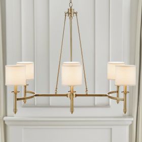 6-light Chandelier with Fabric Drum Shades Antique Gold See below