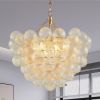 23.6-Inch Gold Pendant Light Chandelier with Threaded Clear Glass Globe Shade â€“ Adjustable Height, Ideal for Living Room, Dining Room