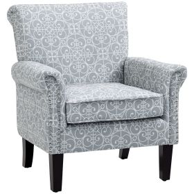 Upholstered Accent Chair, Single Armchair with Soft Linen Touch Fabric, Rolled Armrest with Nailhead Trim, Grey