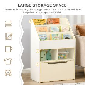White Kids Bookcase with Storage Drawer Multi-Shelf Rack Organizer for Books Ideal for Reading Nook Classroom Bedroom Playroom
