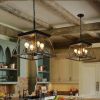 (Same as W1340111202/L1008) 16" Walnut Industrial 4-Light Pendant Chandelier, Modern Metal Cage Design, Adjustable Hanging Light for Dining Room