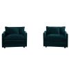 Accent Chair Set of 2, High-end Chenille Upholstered Armchairs, Living Room Side Chairs with Toss Pillow, Blue Chenille