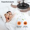 48" Contemporary Crystal LED Retractable Ceiling Fan with Light and Remote Control, 6-Speed Quiet Reversible DC Motor