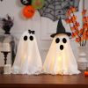 Light Up Halloween Scary Ghost Decorations, Set of 2 DIY Spooky Crafts for Indoor Home Mantel Shelf & Tabletop Decor White