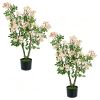 2 Pack 36" Artificial Impatiens Blossom Tree, Silk Fake Potted Flower Tree with Cement Base, Lifelike Faux Floral Plant for Home Porch Office Decor
