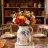 Floral Pattern Flower Pitcher Vase, Farmhouse vase with Handle, Ceramic Modern Pitcher Vase for Home DÃ©cor, Cute Water Jug.