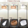 63'' Dimmable Arc Rattan Floor Lamp, Black Standing Lamp with Rattan Fabric Double Drum Shade, Boho Farmhouse Tall Lamp for Living Room