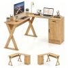 Reversible L-Shaped Computer Desk, Oak Finish Corner Writing Desk with Drawer & Storage Cabinet