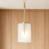Gold Modern Pendant Light with Frosted Glass Shade, Adjustable Height, Compatible with Flat/Vaulted/Curved Ceilings