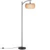 63'' Dimmable Arc Rattan Floor Lamp, Black Standing Lamp with Rattan Fabric Double Drum Shade, Boho Farmhouse Tall Lamp for Living Room