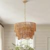 Handwoven Paper Rattan Boho Chandelier with 7-Light E26 Base, 60cm Adjustable Height Wave Pendant Light for Living Room, Sloped Ceiling Compatible