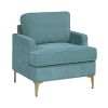Modern Comfort Accent Chair 1pc Peacock Color Chenille Upholstery Gold Finish Metal Legs Living Room Furniture Durable Plywood