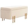 Modern Velvet Storage Ottoman Bench Flip-Top Bedroom Bench with Metal Legs Beige 18.5 Gallon Capacity Living Room Furniture