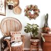 Artificial autumn wreath, decorated with lamb's ear leaves, eucalyptus leaves, and berries, suitable for indoor and outdoor farmhouse-style home wall