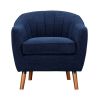 Mid-Century Modern Accent Chair 1pc Blue Chenille Fabric Upholstered Channel Stitched Back Brown Legs Solid Wood Furniture