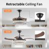 48" Contemporary Crystal LED Retractable Ceiling Fan with Light and Remote Control, 6-Speed Quiet Reversible DC Motor