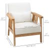 Armchair Upholstered Lounge Chair with Rubber Wood Frame Throw Pillows and Comfortable Cushion, White