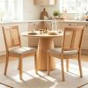 2 Pack Rubber Wood Dining Chairs, PVC Woven Rattan Back Side Chairs with Padded Fabric Seat, Ergonomic Armless Kitchen Chairs Supports 380LBS Each